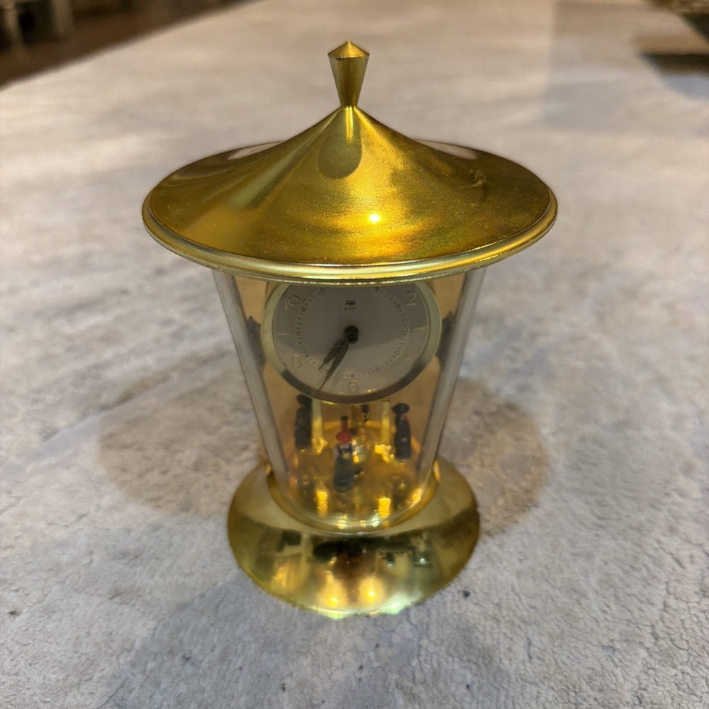 Mid Century Staiger 8 Day Torsion Clock - Lantern Motif With Figurine Pendulum